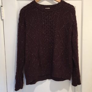 Maroon Thick Nit Crewneck Fisherman Sweater
